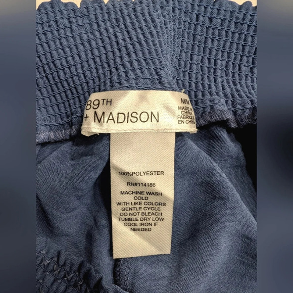 Blue Smocked Waist Straight Leg Pants - Picture 3 of 4